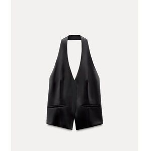 Zara Black Halter Satin Backless Top